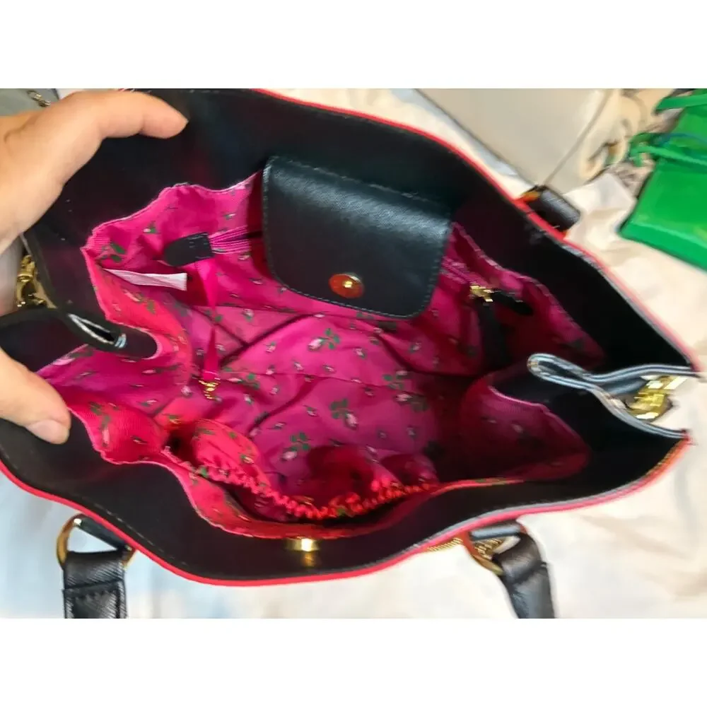 Betsey Johnson Red Black Double Handle Shoulder Bag Purse